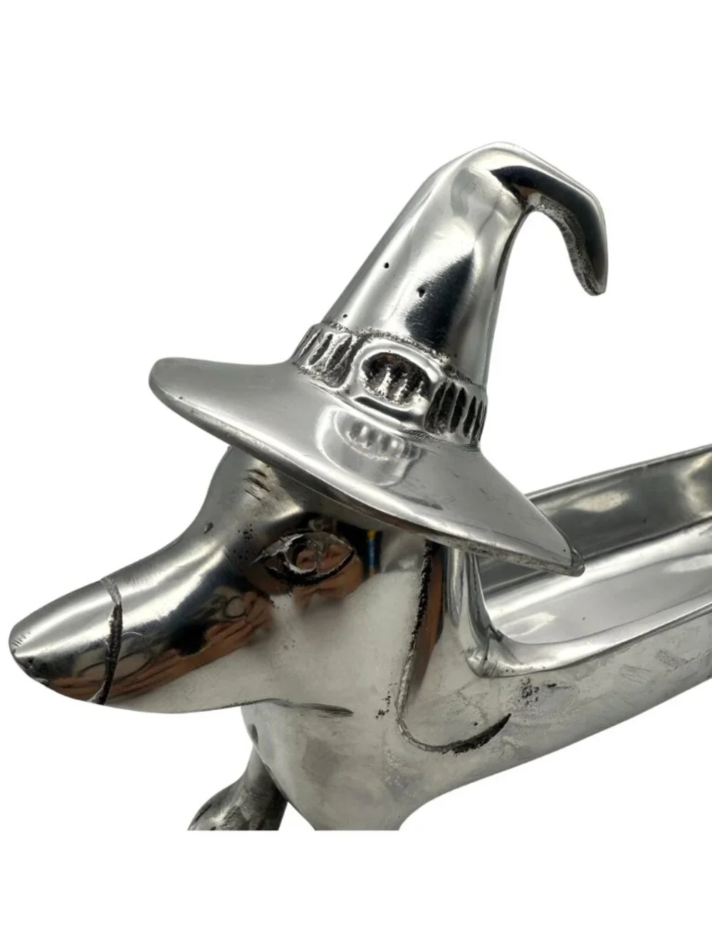 Halloween Dachshund Weiner Dog Witch Silver Metal 3D Candy Treat Serving Tray
